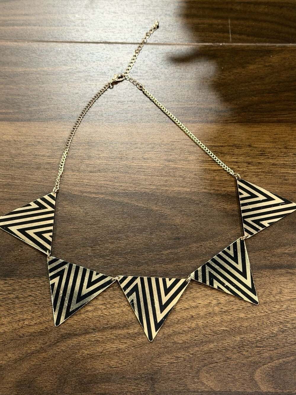 Geometric Triangle Statement Necklace Gold Black Striped Collar